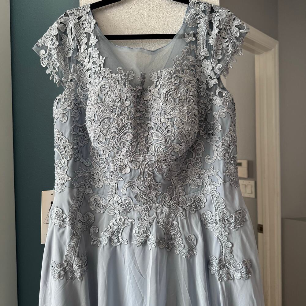 Lavetir BRYN 22461900 A-Line Princess Scoop Short Sleeves Chiffon Dress MOB sz16 - Picture 7 of 11